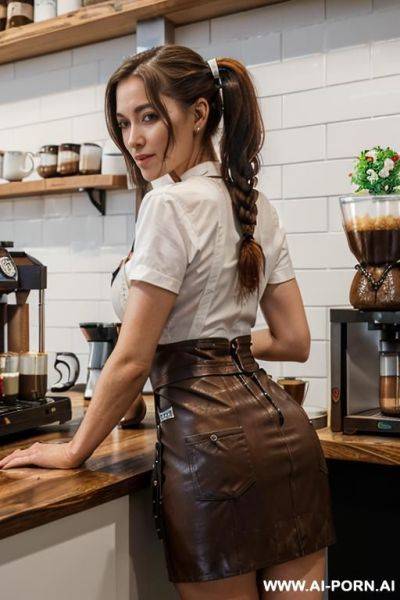 Leaning on the table, barista fucked from behind, - ai-porn.ai on pornsimulated.com