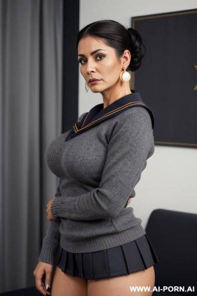 Scared, massive hips, huge boobs, hard nipples, tight see-through sweater, earings, necklace - ai-porn.ai on pornsimulated.com