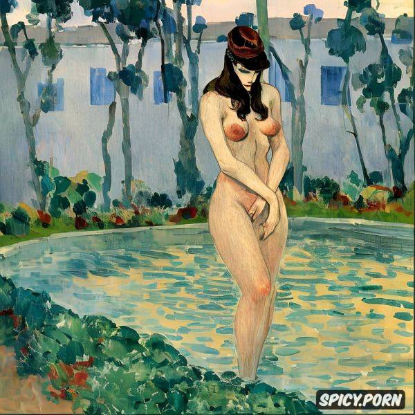 édouard vuillard, paul cézanne, blushing woman with red lips and flushed cheeks in shady bathroom bathing intimate tender modern post impressionist fauves erotic art - spicy.porn on pornsimulated.com