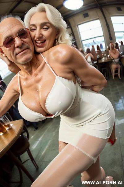 ((((view fish eye lens view)))) ((((next oldman hugging)))) at party single voluptuosus italian tanned lot oldmen jacket looks at her close up around spilling beer and having fun ((((sexy white - ai-porn.ai - Italy on pornsimulated.com