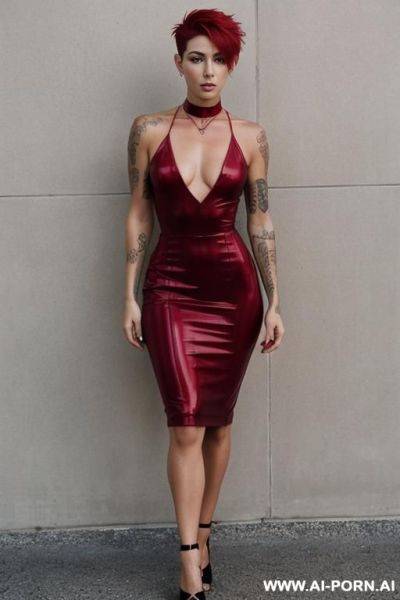 Toned woman. short pixie hair with shaved sides. choker. (no tattoos). - ai-porn.ai on pornsimulated.com