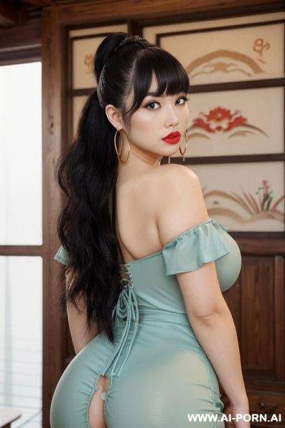 (((chinese race))) (hair accessory) (ahegao) (flowing hair) (((extremely beautiful))) (((full lips))) (shaped eyebrows) (submissive) (hoop earrings) (((hourglass figure))) ((very pretty clean face)) (sexy pose) - ai-porn.ai - China on pornsimulated.com