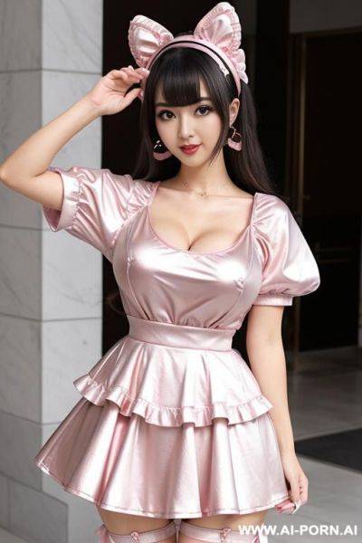 Large breast dark hair woman dress metallic pink - ai-porn.ai on pornsimulated.com