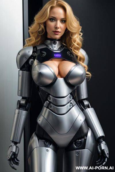 Sexy robo cop, long curly blonde hair, fully robotic body, (shapely fit body, huge robotic tits:1.1) - ai-porn.ai on pornsimulated.com