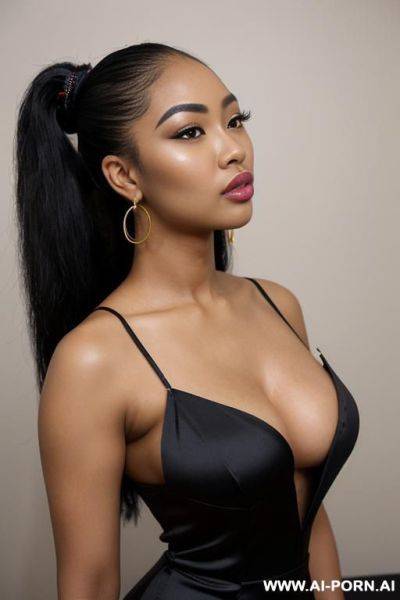 (((african+chinese mixed race))) (hair accessory) (ahegao) (flowing hair) (((extremely beautiful))) (((full lips))) (shaped eyebrows) (submissive) (hoop earrings) (((hourglass figure))) ((very pretty clean face)) (sexy pose) - ai-porn.ai - China on pornsimulated.com