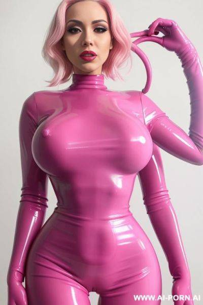 Body wrap, (latex bodysuit), (latex monster), wrapping, encased body, covert in latex, latex body, rubber bandage, rubber body, rubberdoll, catsuit, ((pink latex)), ((latex hair)), (latex hairstyle), rubber hair, wet hair, raining, wet body, ing - ai-porn.ai on pornsimulated.com