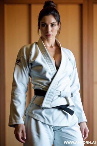 Ultra sexy female, wearing judo gear straightjacket, belly top - ai-porn.ai on pornsimulated.com