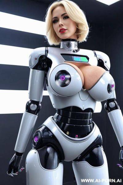 Sexy robo cop, short blonde hair, pretty face, fully robotic body, (shapely fit body, huge robotic tits:1.3) - ai-porn.ai on pornsimulated.com