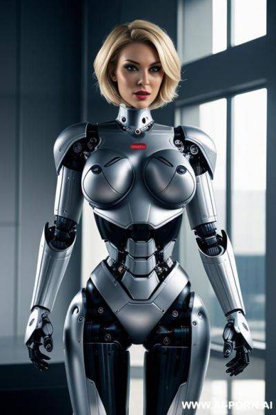 Sexy robo cop, short blonde hair, fully robotic body, (shapely fit body, huge robotic tits:1.1) - ai-porn.ai on pornsimulated.com