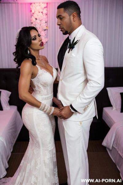 Fit puerto rican woman in a wedding dress having double penetration anal sex with two black men. - ai-porn.ai - Puerto Rico on pornsimulated.com