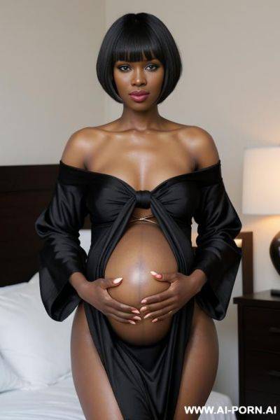 African woman pregnant bikini tied up on the bed and fuck by two men - ai-porn.ai on pornsimulated.com