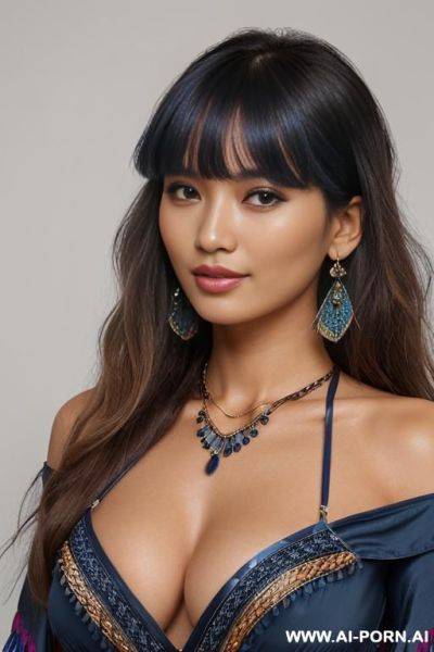 (mature depiction) closeup, tanned skin colour, flowing hairdo, bouncing boobs, soft seductive smile - ai-porn.ai on pornsimulated.com