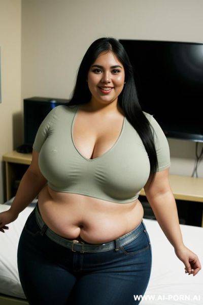 Beautiful, mexican, tight shirt, wide circular hips, pear shaped, drinking potion, very fat, rotund - ai-porn.ai - Mexico on pornsimulated.com