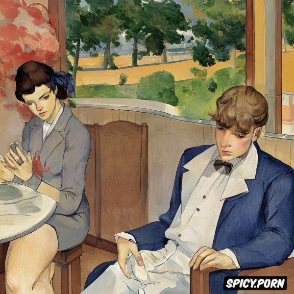 édouard vuillard, paul cézanne, blushing woman with red lips and flushed cheeks in shady bathroom bathing intimate tender modern post impressionist fauves erotic art - spicy.porn on pornsimulated.com