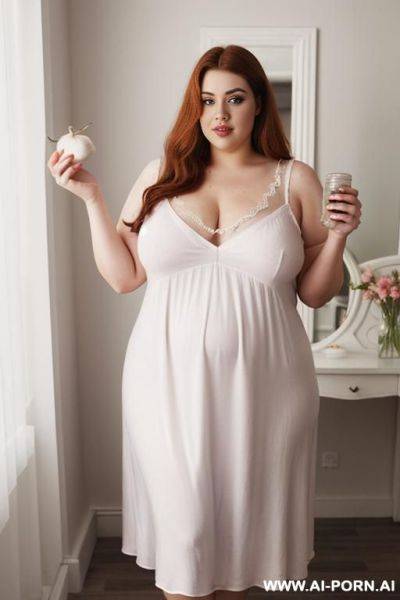 Bbw, rotund, wide, big woman, massive pear shaped body, big legs, huge belly, long hair, looking at camera, holding potion in her hand - ai-porn.ai on pornsimulated.com