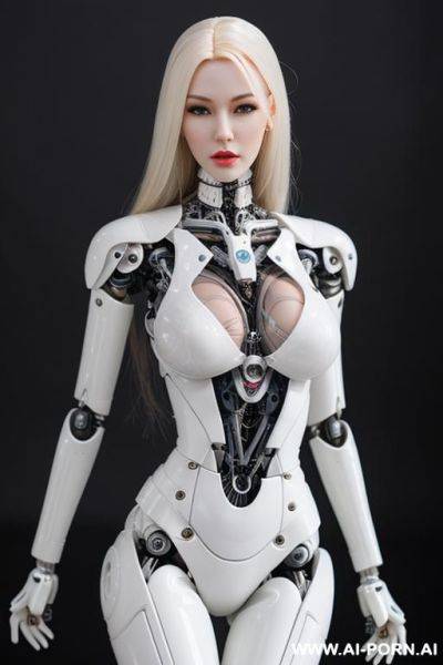 Realistic beautiful detailed doll cyborg robot woman whit beautiful face completely made of latex white skin long legs - ai-porn.ai on pornsimulated.com