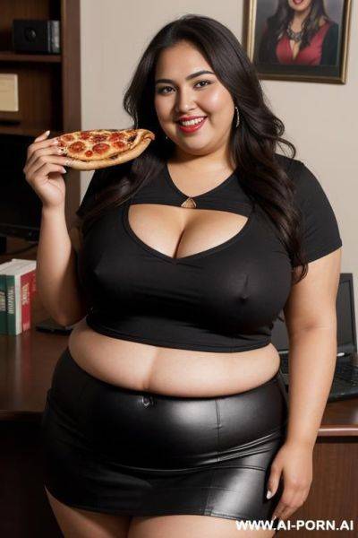 Drinking a beer, holding pizza, mexican, supermodel, wide hips, clothed, fat face, rotund, pear shaped, band tshirt, rocker woman, extreme hourglass, sipping potion - ai-porn.ai - Mexico on pornsimulated.com