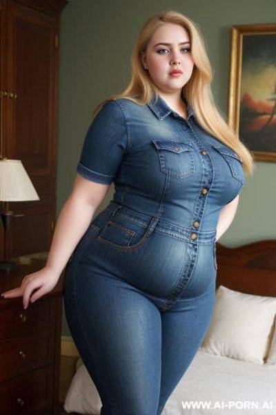 Blonde, supermodel, pear shaped, big eyes, massive hips, huge legs, chubby face - ai-porn.ai on pornsimulated.com