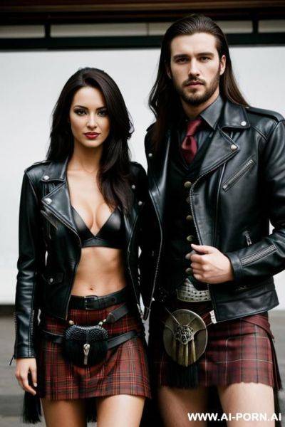Long haired guy in kilt and leather jacket - ai-porn.ai on pornsimulated.com