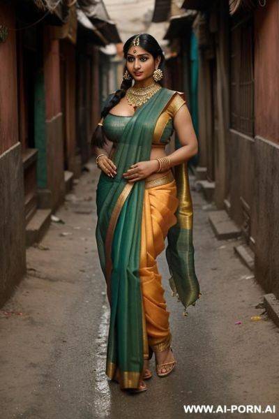 Indian woman, busty, gigantic boobs, huge tits, sexy sari top, street alley, skimpy clothes, sexy sari - ai-porn.ai - India on pornsimulated.com