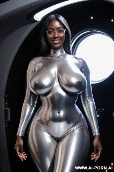 Xxl natural massive extra huge boobs , shaved pussy , fully naked sexy busty tall oiled silver space ebony lady, fully shaved nude body , no clothes, full body view, shiny silver oily dust - ai-porn.ai on pornsimulated.com