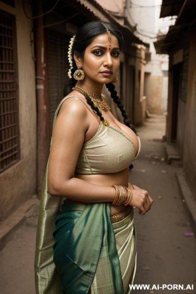 Indian woman, busty, gigantic boobs, huge tits, sexy sari top, street alley - ai-porn.ai - India on pornsimulated.com