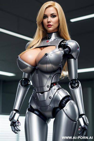 Blonde robot, (fully robotic body, huge robotic tits, fit body, shapely arms, shapely legs:1.1) - ai-porn.ai on pornsimulated.com
