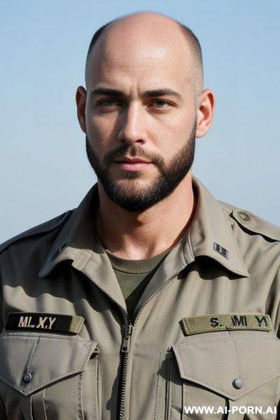 Military man, bald with beard - ai-porn.ai on pornsimulated.com