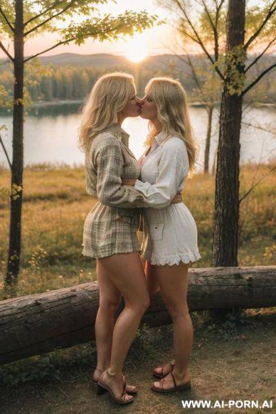 Two woman womans kissing blonde lesbian - ai-porn.ai on pornsimulated.com