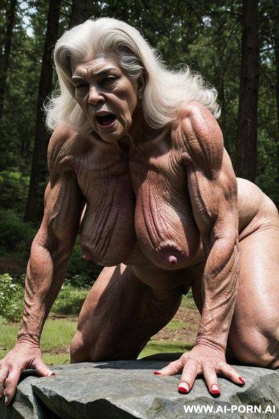 Night, dark, a lot of stars in the sky, beautiful grandma and monster on the image, huge male monster (realistic monster from the space) (muscular body monster) (surprisingly impressive) ((looks - ai-porn.ai on pornsimulated.com