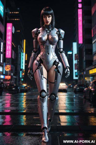 Robot, pretty face, cyberpunk city, (rain), (wet), ((nude)) - ai-porn.ai on pornsimulated.com