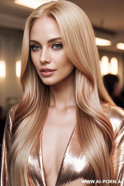 Golden hair, long hair, long blonde hair, healthy hair, rose gold - ai-porn.ai on pornsimulated.com