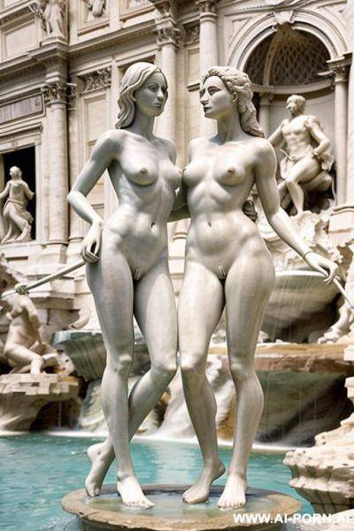 Sculpture of a naked male and female. wull body wiew. trevi fountain in the background. - ai-porn.ai on pornsimulated.com