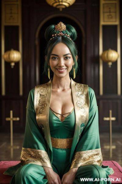 Empress of china, full empress robe, sitting on golden throne in big palace, her iq is ultra-high, very smart, amused - ai-porn.ai on pornsimulated.com