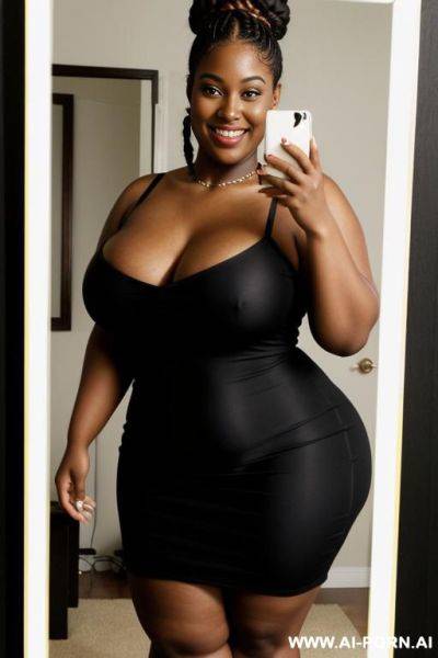 Black woman, supermodel, big nose, braided hair, hair in bun, nerdy, scientist, pear shaped, extra large bbw, huge hips - ai-porn.ai on pornsimulated.com