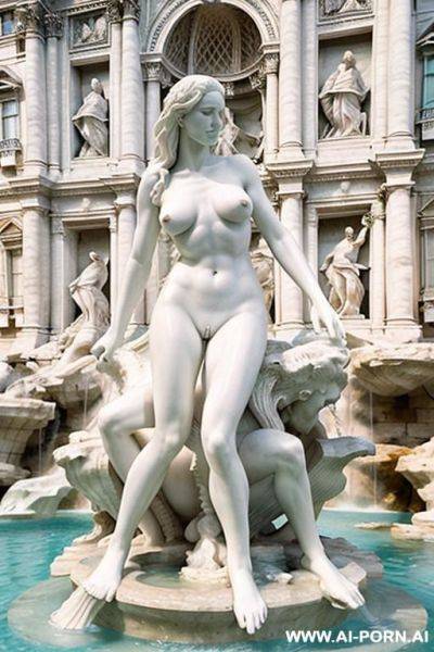 White color sculpture of a naked couple. realistic, very beautiful face. full body wiew. trevi fountain in the background. - ai-porn.ai on pornsimulated.com