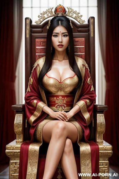 Empress of china, full empress robe, sitting on throne in big palace, her iq is ultra-high, - ai-porn.ai on pornsimulated.com
