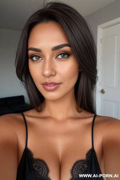 Bright grey eyes, tanned, dark brown hair - ai-porn.ai on pornsimulated.com
