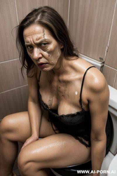 Woman sitting on the toilet. pooping woman having severe diarrhea. - ai-porn.ai on pornsimulated.com