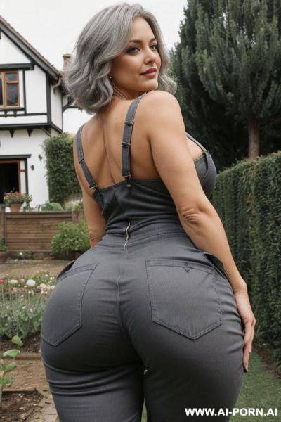Busty fit grey hair secretary in tight black dress showing off her perfect ass, view from below, close-up, big ass, gorgeuous ass, round ass, naked, nude - ai-porn.ai on pornsimulated.com