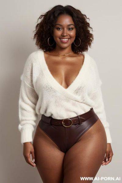 Woman bare buttocks wearing a deep neckline white sweater - ai-porn.ai on pornsimulated.com