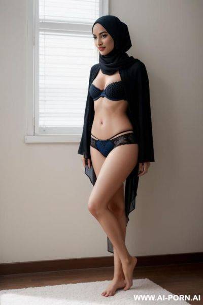 Hijab woman, wearing hipster underwear, bare feet, no bra - ai-porn.ai on pornsimulated.com