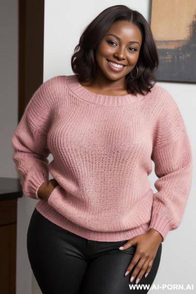 Woman bare buttocks wearing a deep neckline pink sweater - ai-porn.ai on pornsimulated.com