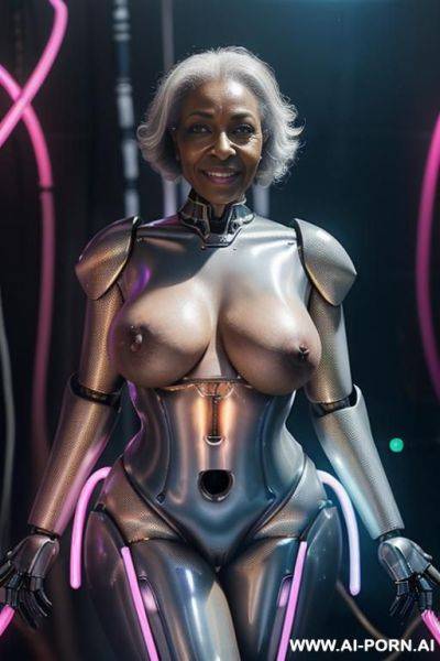 Realistic details , very old ebony black lady, (((very old lady))), old gilf, fully naked hot queen, her majesty, the naked space queen, fully naked perfect sexy voluptuous natural body, hot - ai-porn.ai on pornsimulated.com