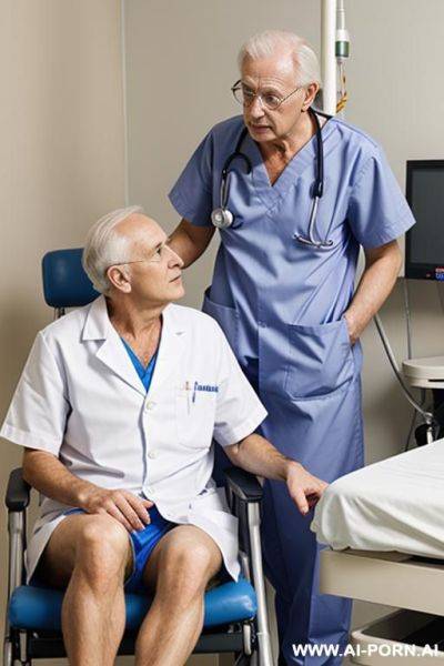 Doctor together with an old man (male) in hospital - ai-porn.ai on pornsimulated.com