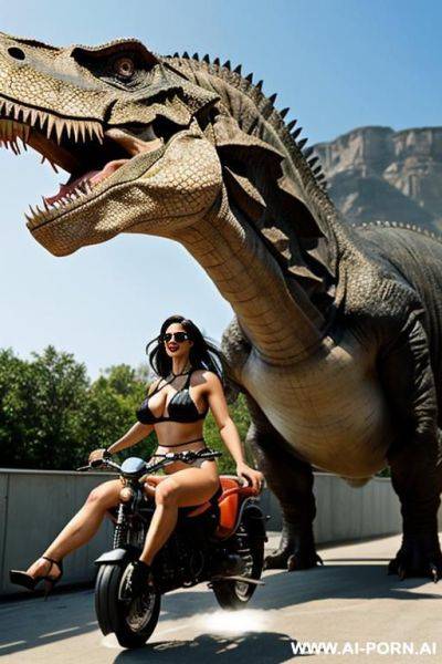 Time traveler riding on tyranosaurus-rex. - ai-porn.ai on pornsimulated.com