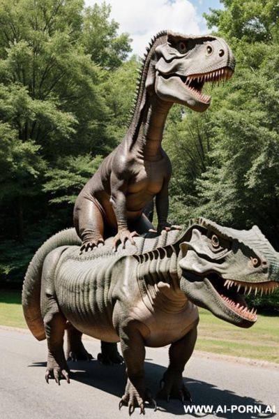 Time traveler riding on tyranosaurus. - ai-porn.ai on pornsimulated.com