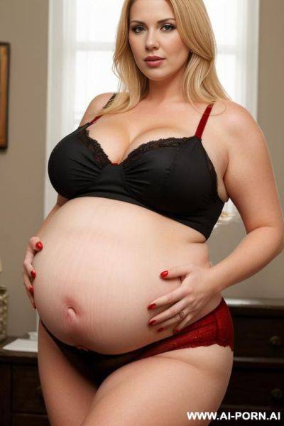 Blonde, heavily pregnant, huge belly, birg a red imp - ai-porn.ai on pornsimulated.com