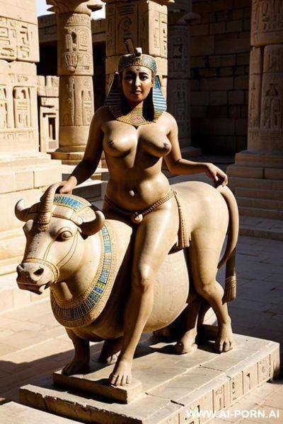 Ancient naked chubby egyptian female temple servant with m soft skin rides with spreaded legs on a stone sculpture of a bull - ai-porn.ai - Egypt on pornsimulated.com