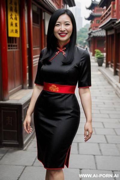 Long hair，in china，short red qipao - ai-porn.ai on pornsimulated.com